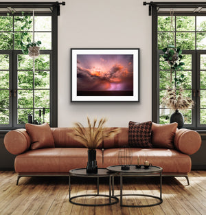 After the Sunset limited edition fine art print displayed above a leather sofa