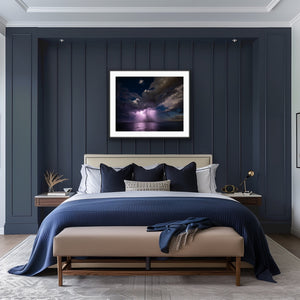 Coastal Storm framed in a dark blue bedroom