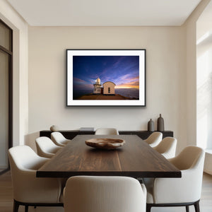 Last Light framed in a warm modern dining room