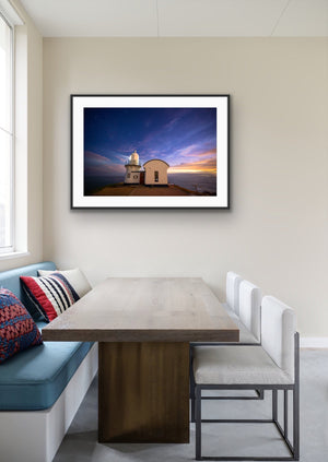 Last Light framed in a bright modern dining nook